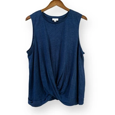 Camiseta sin mangas J. Jill Love de lino azul torcido frontal grande para mujer Foto 1 de 4