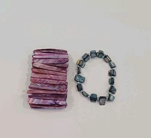 Vintage Abalone Muschel Armbänder rosa/lila blau/grün Stretch  - Bild 1 von 5