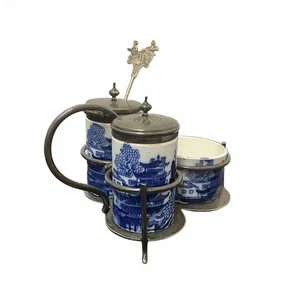 Vintage Spode Chinesisch Blau Muster Deckeltopf Set mit Löffel Kruzifix Set - Bild 1 von 7