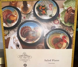 John Derian Stoneware Co. Turkey Set of 4 Salad Plates Target THANKSGIVING - Picture 1 of 9