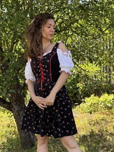 Vestido Landhouse Tradicional Dirndl Hombros Descubiertos Vestido Folclórico Austriaco S De Colección - Imagen 1 de 10