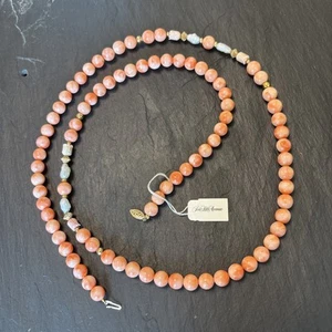 Saks Fifth Avenue Pink Coral 14k Yellow Gold Pearl Necklace 34” 84g Vintage M1 - Picture 1 of 19