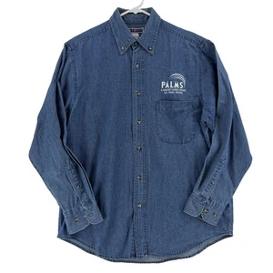 VTG Palms Las Vegas Denim Shirt Mens Medium Blue Button Down Long Sleeve Jerzees - Picture 1 of 7