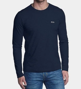 Hugo Boss Green Logo Long Sleeve T-Shirt Mens Navy - Picture 1 of 3