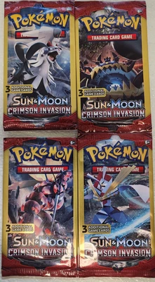 POKEMON SUN & MOON CRIMSON INVASION 3 CARD BOOSTER PACK ART SET (4) NEW PACKS - Image 1 of 4