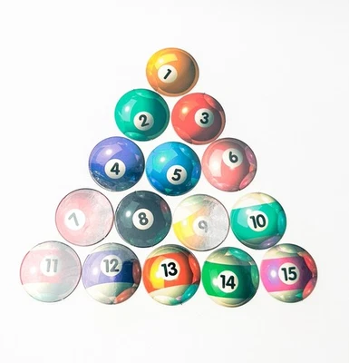 Unbranded Pogs Pool Ball Complete Set 1-15 Eight Ball Milk Cap Pog Lot - Image 1 of 4