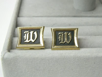 Vintage HICKOK gold tone letter "W" monogram Cufflinks - Image 1 of 3