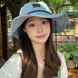 Wide-Brimmed Denim Bucket Hat Lightweight Sun Protection Basin Cap Spring - Picture 1 of 14
