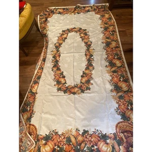 Thanksgiving Harvest Turkey Pumpkin Corn Tablecloth Oval Centerpiece 100" x 56" - Picture 1 of 1