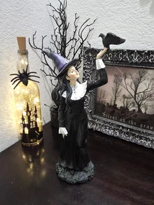 Halloween Witch Holding Black Crow Resin Figure Figurine Statue 12" AS IS - Picture 1 of 6