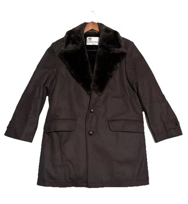 Vintage Lakeland Overcoat Brookstown Mens 40 Brown Wool Faux Fur Collar Lined - Image 1 of 4