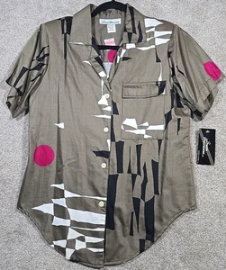Blusa Camisa Susan Burrowes De Colección Años 80 Abotonada Algodón Hecha en EE. UU. Arte Abstracto Talla 10 - Imagen 1 de 10