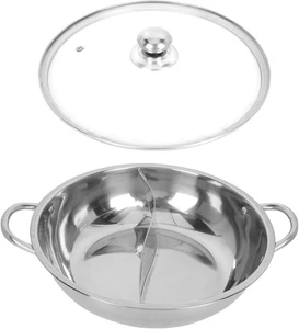 Veemoon Edelstahl geteilt Hot Pot Kocher mit Glasdeckel - 28 cm - Bild 1 von 9