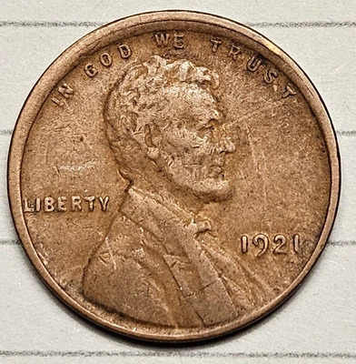 Centavo de trigo 1921 - error de troquel desalineado - golpeado fuera del centro Foto 1 de 2