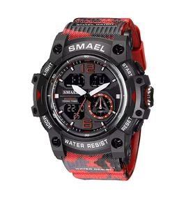 Montre militaire homme Quartz analogique numérique étanche 50M LED Camo Rouge - Picture 1 of 5