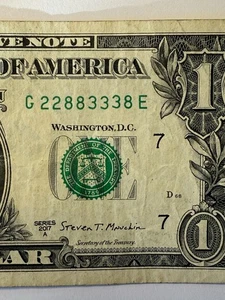 Trinary One Dollar Bill 2s 3s 8s Fancy Serial Number Gas Pump Error Triple Doubl - Picture 1 of 10