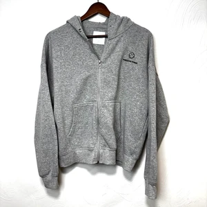 Lazy Sunday Positive Vibes Sweatshirt Gray Hoodie Long Sleeve Full Zip Womens M - Picture 1 of 6