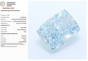 5.05 Cushion Modified Lab Grown Diamond For Ring IGI Fancy Intense Blue VVS2 - Picture 1 of 11