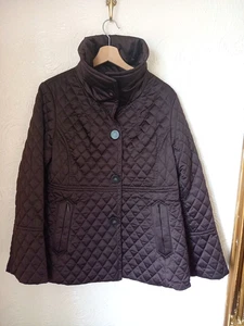Jones New York Women's Brown Quilted Funnel Neck Jacket L Large Button Front - Picture 1 of 9