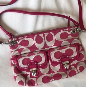 Coach Pink Silver White Signature Used Purse Excellent Condition - Picture 1 of 5