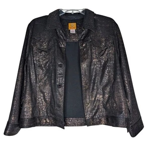 Snakeskin Print Coated Trucker Jacket Women 12 Grunge Goth Baddie Edgy Casual - Picture 1 of 6