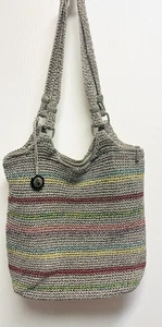 The SAK Crochet Belle Voyager Hobo Shoulder Bag Boho Rainbow & Tan Purse Charm - Picture 1 of 7