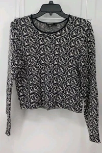 Suéter DKNY Recortado Elástico Lana Viscosa Tejido Talla Mediana Negro Marfil Usado en Excelente Condición - Imagen 1 de 13