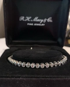 90s ESTATE DIAMOND TENNIS BRACELET PLATINUM OVER STERLING - Picture 1 of 3