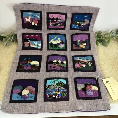 Artemisa Sorata Hecho a Mano Tejido Colgante de Pared Bolivia 12 Bolsillos 2 Muñecas Púrpura Foto 1 de 4