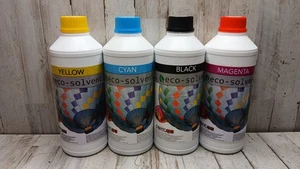 4 Stück Eco-Solvent Tinte Schwarz, Magenta, Cyan, Gelb 1L - Bild 1 von 4