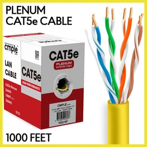 Cat5e Plenum Cable 1000FT Cat5e CMP Ethernet Cord CCA 8 Wire LAN Network Yellow - Picture 1 of 6