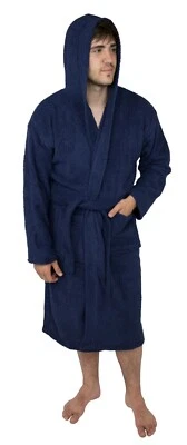 New Men Hooded Bathrobes 100% Terry Cotton Shawl Toweling Dressing Gown Spa Robe - Image 1 of 3