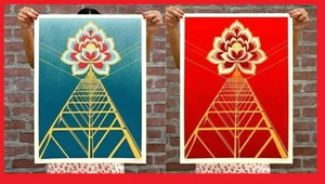 New Obey Giant FLOWER POWER BOTH RED and BLUE 2 POSTER SET Shepard Fairey #/375 - Picture 1 of 3