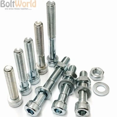 BOLT WORLD M3 M4 M5 M6 ZINC SOCKET CAPS SCREWS ALLEN KEY BOLT BZP & FULL NUTS & WASHERS