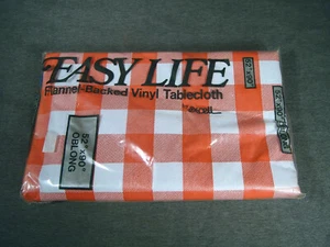 VTG Easy Life Flannel Backed Vinyl Tablecloth Plaid Red White 52X90 Oblong - Picture 1 of 3