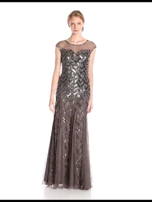 NWT Adrianna Papell Women's cap sleeve illusion neck evening Gown - Image 1 of 3