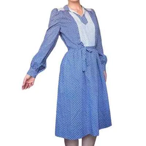 Vestido ajustado campesino pradera floral azul aciano hecho a mano vintage años 70 M/L - Imagen 1 de 8