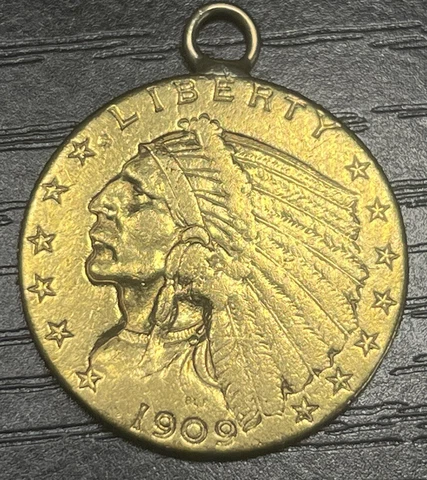 1909 $2.50 Gold Indian Head Quarter Eagle Charm Cover