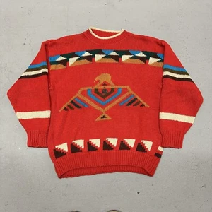 Maglione girocollo Southwest Aztec taglia media rosso aquila western perline - Foto 1 di 14