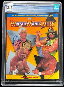 RIC FLAIR SIGNED 1992 WRESTLEMANIA VIII PROGRAM CGC GRADE 3.5 BECKETT COA - Picture 1 of 4