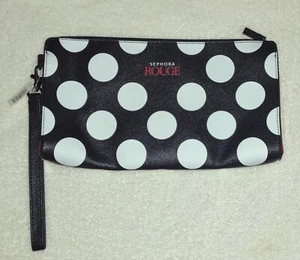 Sephora ROUGE 2018 Collectible Makeup Bag Black/White Polka Dot NWT - Picture 1 of 7