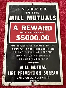 Letrero de recompensa de seguro mutuo de molino de metales pequeño vintage prevención de incendios - Imagen 1 de 2