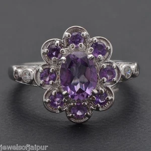 Anello da donna in argento sterling massiccio 925 con pietra preziosa ametista naturale misura 6 - Foto 1 di 1