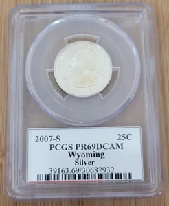 American 2007-S Wyoming PCGS PR69DCAM Silver Quarter .25 PR 69 Deep Cameo - Picture 1 of 4