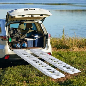 2pcs Aluminum Trailer Ramps Truck Car Auto Trailer Ramps Loading Ramps Silver - Picture 1 of 24
