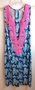 Lilly Pulitzer Shift Dress 00 Pink Blue V Neck Zip Up Back Sleeveless Tropical  - Picture 1 of 10
