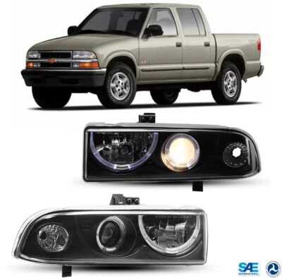 Par de faros transparentes negros proyectores halo Chevy S10 Blazer 1998-2005 Foto 1 de 4