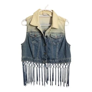 Chicos Ombre Denim Fringe Boho Preppy Festival Rodea Western Vest M - Picture 1 of 6