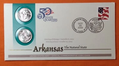 2003 Arkansas P&D State Quarter First Day Coin Cover + 37 cent Stamp - Image 1 of 4