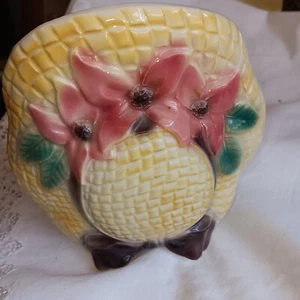 Royal Copley Wall Pocket Planter Vase Yellow Hat/Pink Flowers Mid Century Decor - Picture 1 of 5